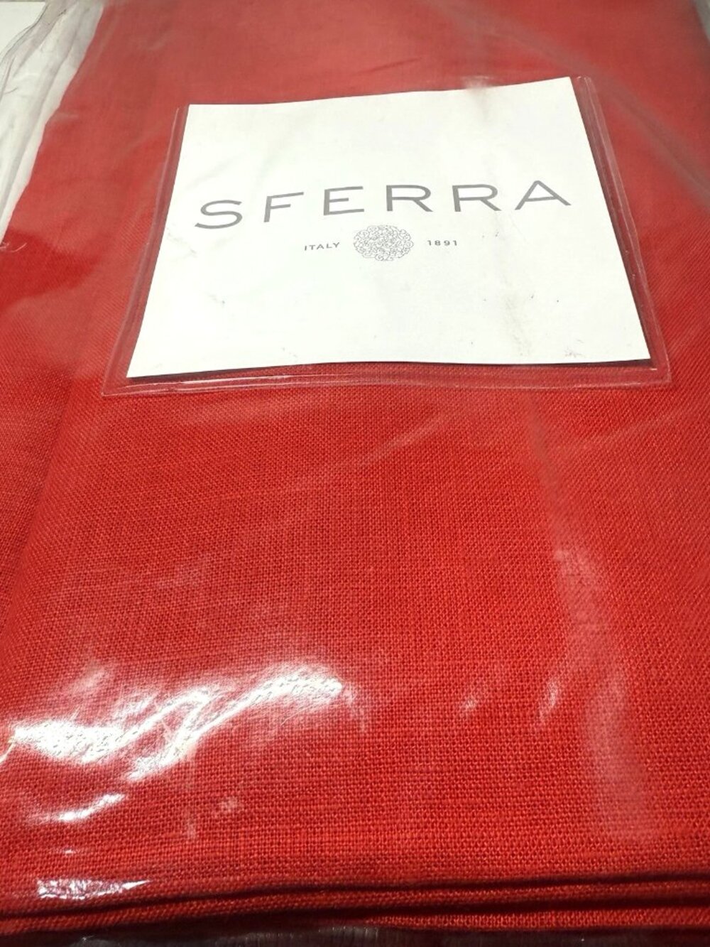 SFERRA Festival Linen Tablecloth 66 x 106 Red Hemstitched Luxury Imported